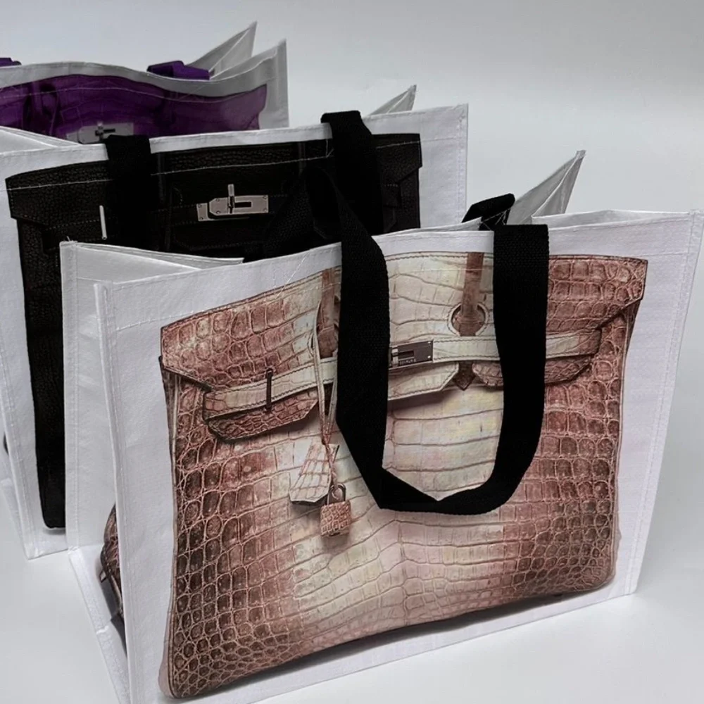 Grocery Bag made from Recycled Plastic Bottles with Novelty Bag Print in Pink